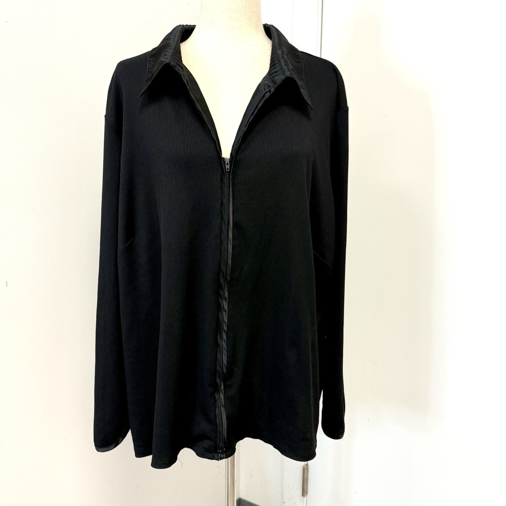 Lane Bryant Black Zip Cardigan Sweater Jacket Satin Trim Womens Plus Sz 26 28